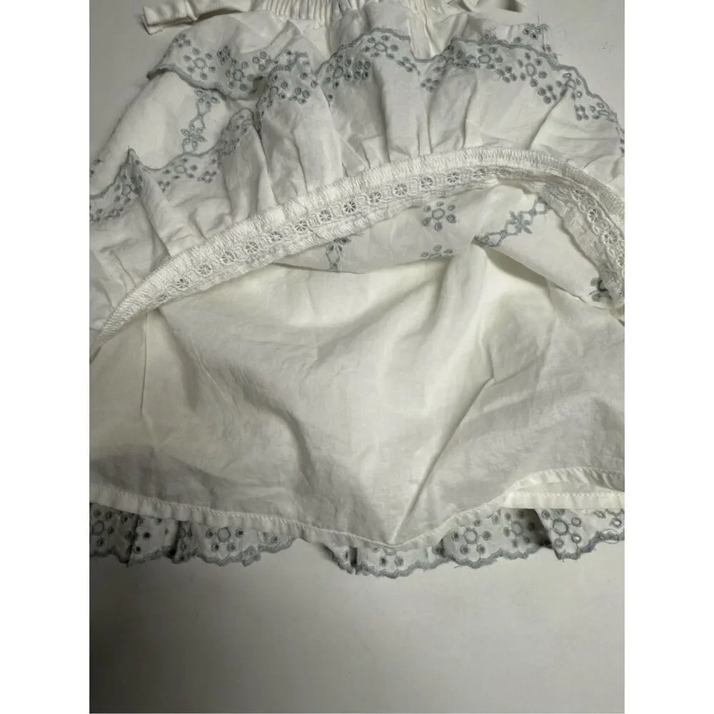 Gap Baby Cotton Embroidered Dress Lined Ruffled Size 3-6 months White Gray